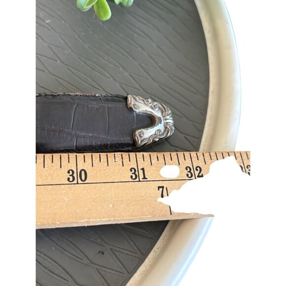 Vintage Brighton Leather Belt, Embossed Alligator Print leather, Concho Silver O - Picture 8 of 13
